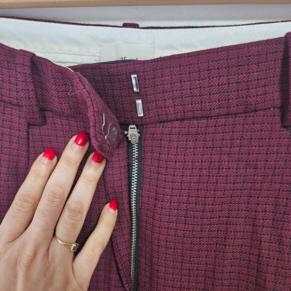 Aritzia Wilfred Effortless Pleated Wide Leg Trouser Pants Sz 6 Plaid Burgundy - Picture 5 of 10